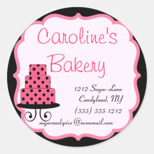 Sticker Rond Boutique boulangerie, noir et rose