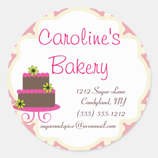 Sticker Rond Boutique boulangerie, Pointe rose (Devant)