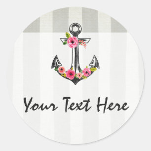 Sticker Rond Boutique de plage roses aquarelle ancre nautique