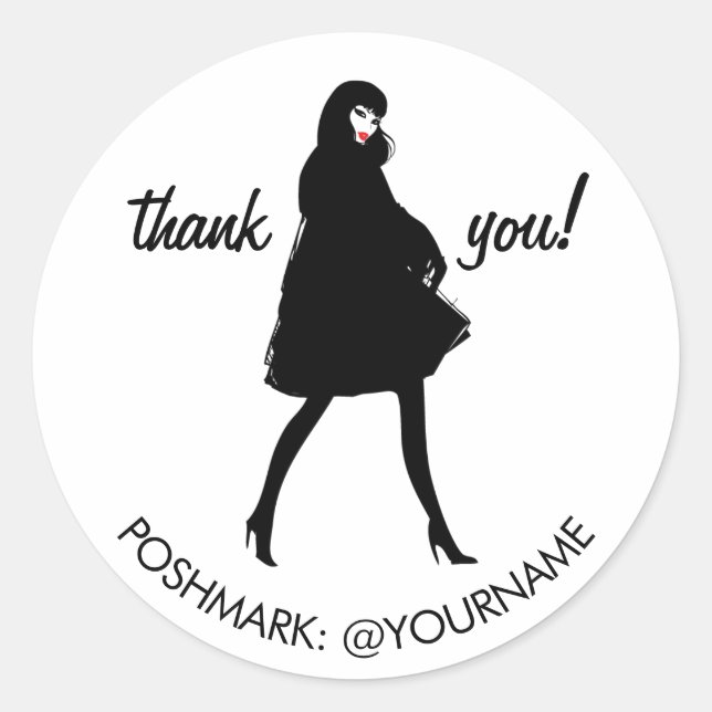Sticker Rond Boutique Mod Fashion Girl, Vendeur Poshmark (Devant)