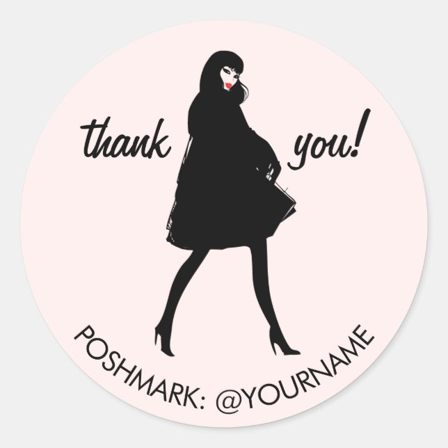 Sticker Rond Boutique Mod Fashion Girl, Vendeur Poshmark rose (Devant)