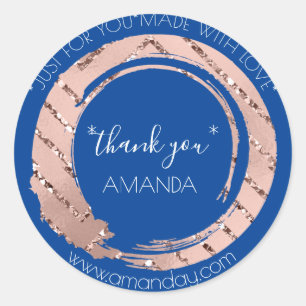 Sticker Rond Boutique Monogram Rose Merci Web Boutique Bleu