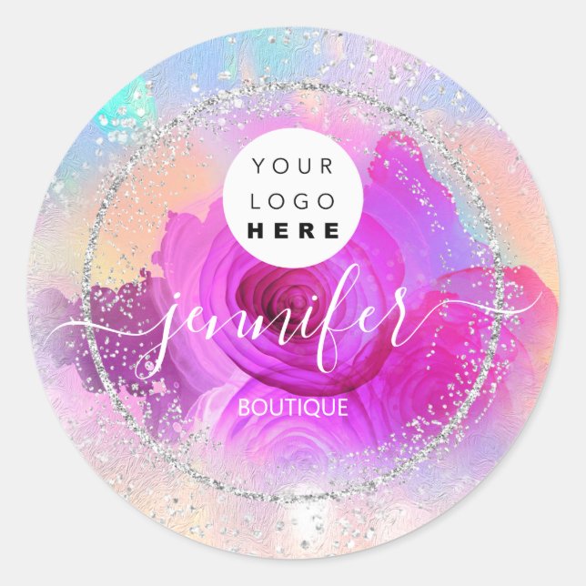 Sticker Rond Boutique Parties scintillant encadrée Argent Rose  (Devant)