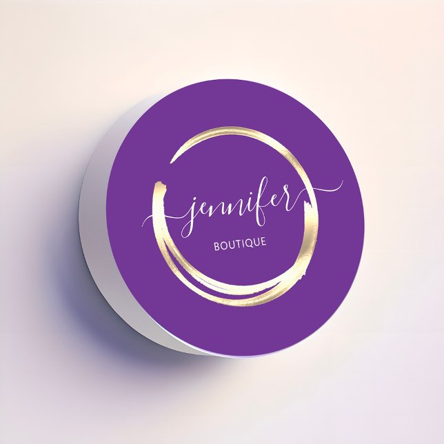 Sticker Rond Boutique professionnelle Gold Purple Frame (Professional Boutique Shop Gold Purple Frame Classic Round Sticker)