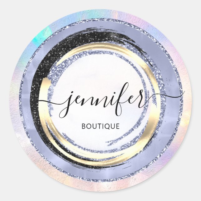 Sticker Rond Boutique professionnelle Holographe robe bleue (Devant)