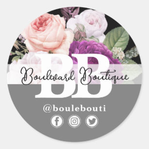 Sticker Rond Boutique Vintage Rose noire & argent
