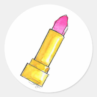 Sticker Rond Bouton à lèvres à aquarelle rose chaud