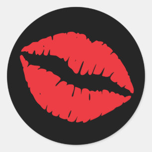 Sticker Rond Bouton à lèvres noir et rouge