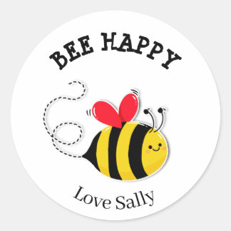 Sticker Rond Bouton d'abeille Bee Happy