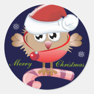 Sticker Rond Bouton de Noël mignon avec chapeau de Père Noël -