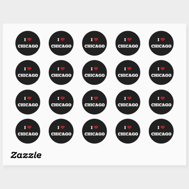 Sticker Rond Bouton I Love Chicago (Feuille)
