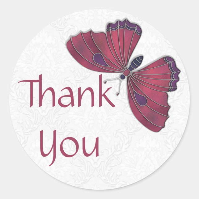 Sticker Rond Bouton Merci Brocade rouge (Devant)