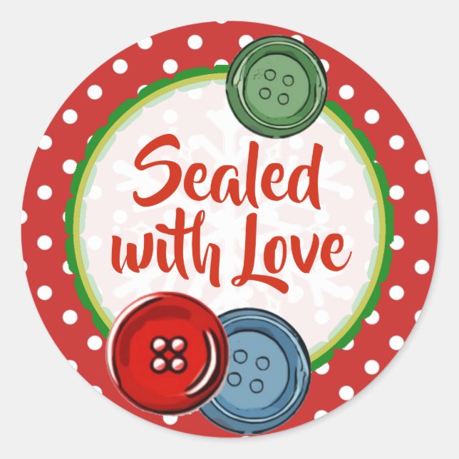 Sticker Rond Bouton mignon Polka Dotscellé avec amour Noël (Devant)