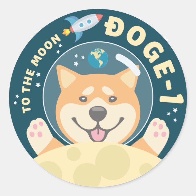 Sticker Rond Bouton Patch Mission Doge 1 Moon (Devant)