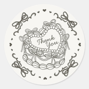 Sticker Rond Bow Beige Retro Coquette Merci de gâteau Coquette