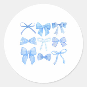 Sticker Rond Bow Bleu Et Ruban Joli Graphisme Filles Femmes Coq