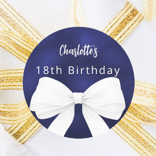 Sticker Rond Bow bleu marine blanc Anniversaire