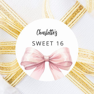 Sticker Rond Bow blush rose blanc Sweet 16