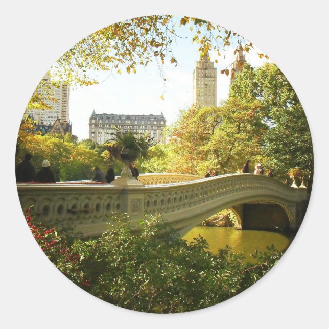 Sticker Rond Bow Bridge en Automne, Central Park, New York (Devant)
