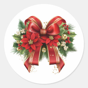 Sticker Rond Bow de Noël Festif Rouge et Or