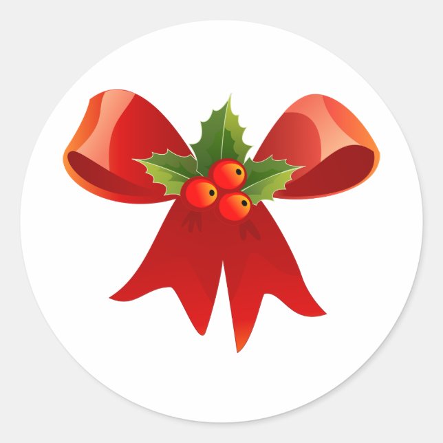 Sticker Rond Bow de Noël rouge avec Holly (Devant)