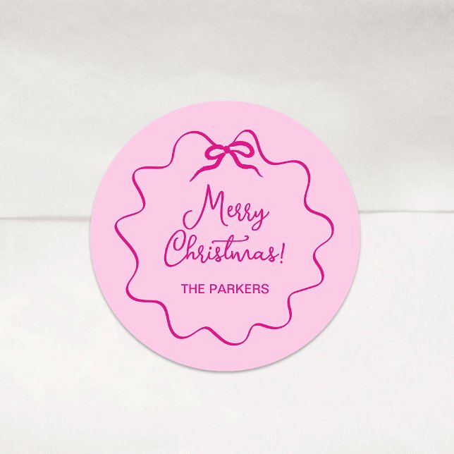 Sticker Rond Bow de Noël | Whimsical Wavy Rose (Créateur téléchargé)