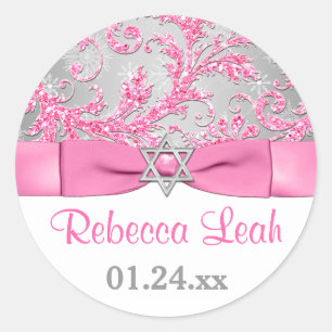 Sticker Rond Bow IMPRIMÉ - Wonderland Damask Bat mitzvah