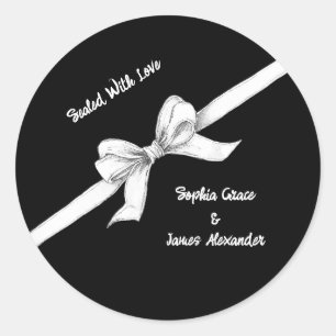 Sticker Rond Bow noir et blanc Mariage élégant Monochrome