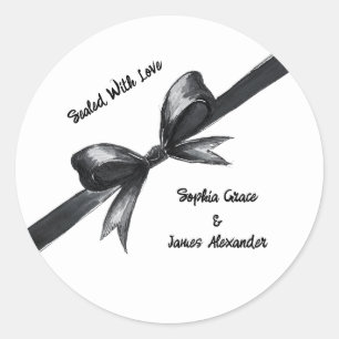 Sticker Rond Bow noir et blanc   Mariage élégant   Monochrome