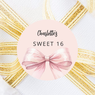 Sticker Rond Bow rose Sweet 16