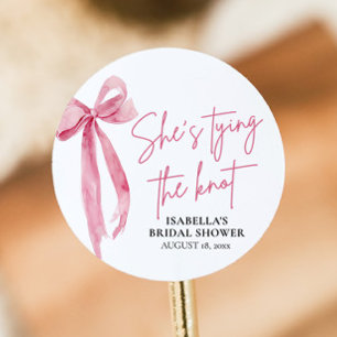 Sticker Rond Bow rose vif Elle noue la Fête des mariées de noeu