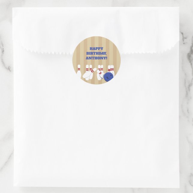 Sticker Rond Bowling Ball et Pins Bowling Anniversaire (Sac)