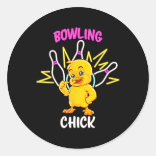 Sticker Rond Bowling Chick Funny Chicken Sports Athlète
