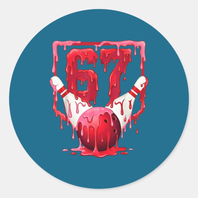 Sticker Rond Bowling Drip Number 67 Player Or 67th Birthday Des (Devant)