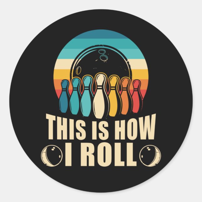 Sticker Rond Bowling Fun Strike Lover Retro (Devant)