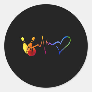Sticker Rond Bowling Heartbeat Tee Colorful Bowling Jeu Da