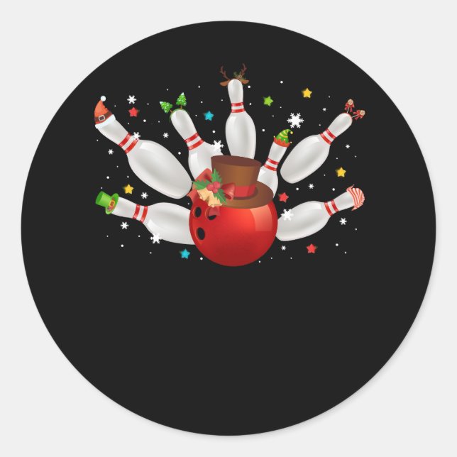 Sticker Rond Bowling Jeu de Noël Bowler Santa Hat Merry Chri (Devant)