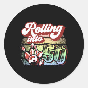 Sticker Rond Bowling Party Rolling Dans 50 Bowling Anniversaire