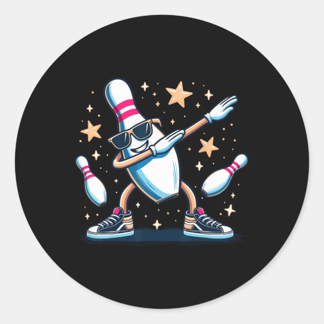 Sticker Rond Bowling Pin Dabbing Sungles Bowler Player Kids Boy (Devant)