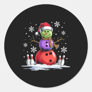 Sticker Rond Bowling Snowman Bowling Joueur Santa Hat Noël