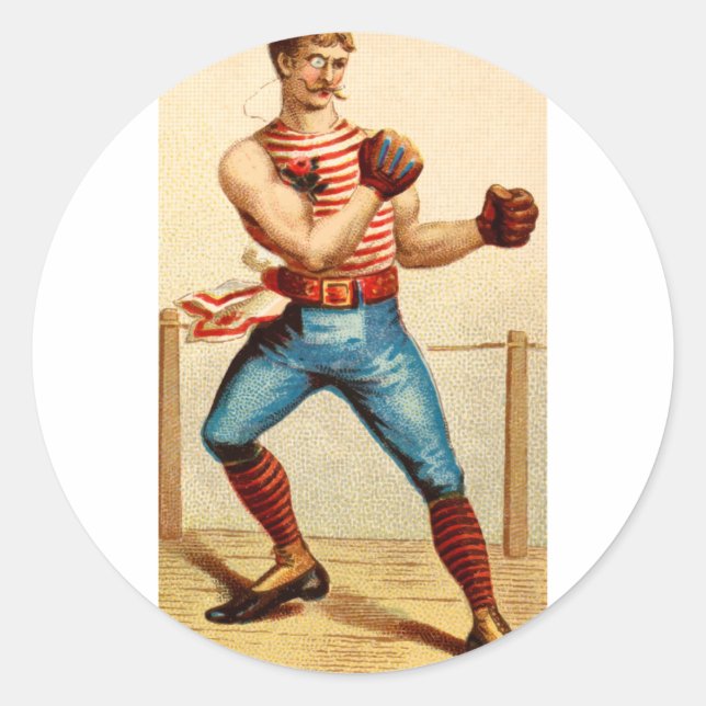 Sticker Rond Boxer à l'ancienne dans les années 1800 (Devant)