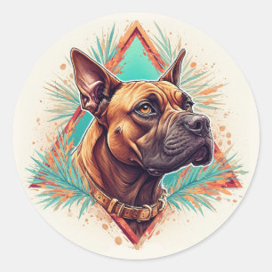Sticker Rond Boxer Chien Élégant