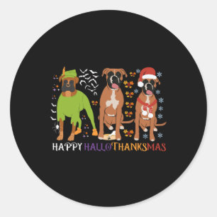 Sticker Rond Boxer Chien heureux Hallothanksmas Amoureux des ch