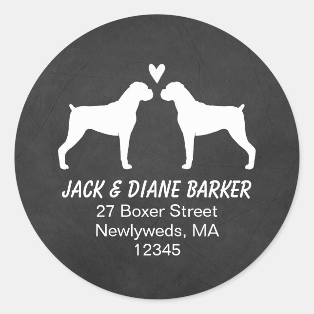 Sticker Rond Boxer Chien Silhouettes Adresse de retour (Devant)