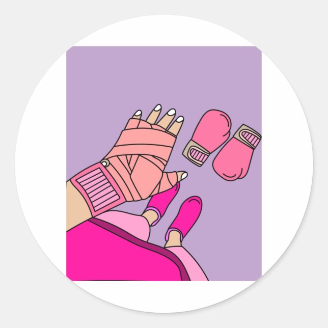 Sticker Rond Boxer Femme Boxer Retro Boxing Gants (Devant)