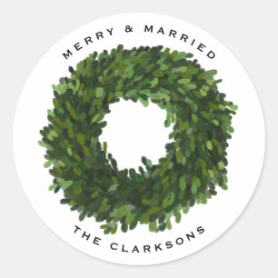 Sticker Rond Boxwood peint à la main Wreath Mariage Noël