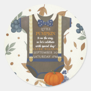 Sticker Rond Boy baby shower autum chute bleu burlap bodysuit