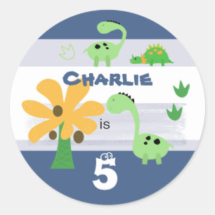 Sticker Rond Boy Dinosaur Jurassic fête d'anniversaire