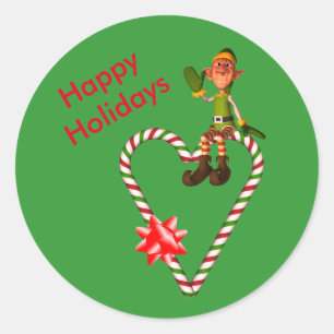 Sticker Rond Boy Elf Sucre de canne Coeur Noël vacances