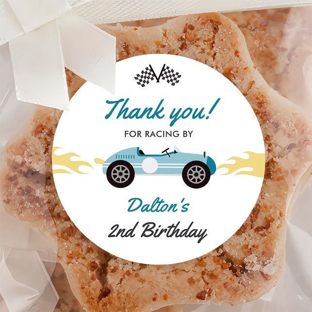 Sticker Rond Boy Race Car fête d'anniversaire (Créateur téléchargé)